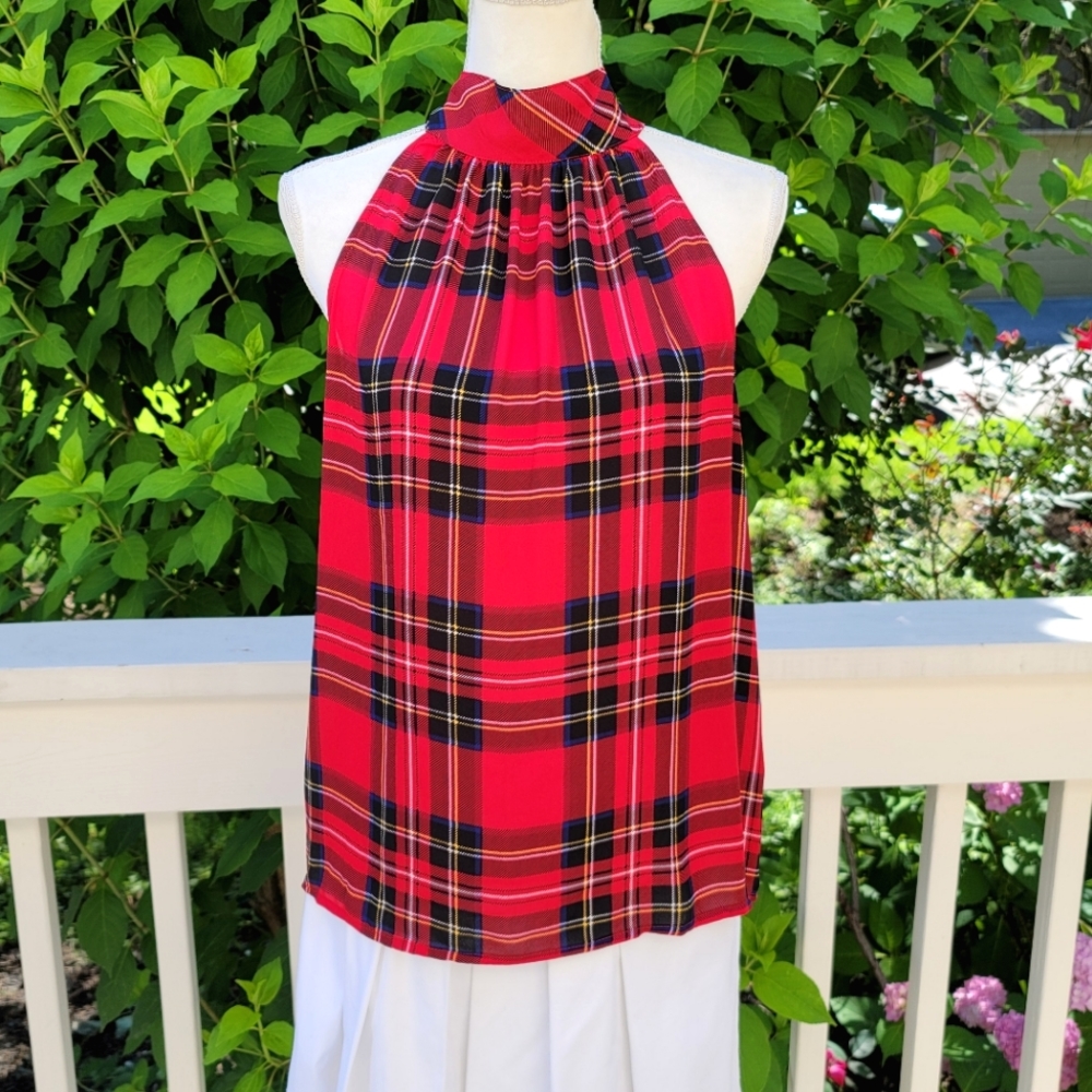 NWT Women's J. Crew Red Tartan Plaid Halter Top